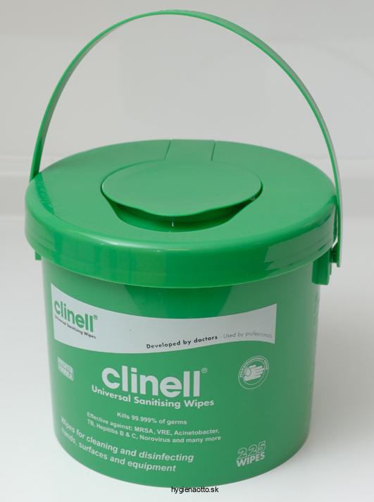 CLINELL Univerzálne dezinfekčné utierky na plochy,prístroje a ruky,225ks,vedro