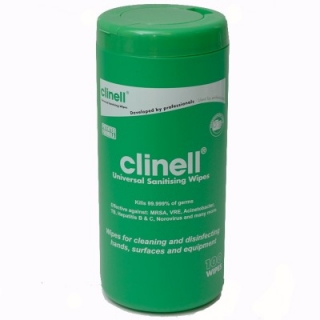 CLINELL Univerzálne dezinfekčné utierky na plochy,prístroje a ruky,100ks,tuba